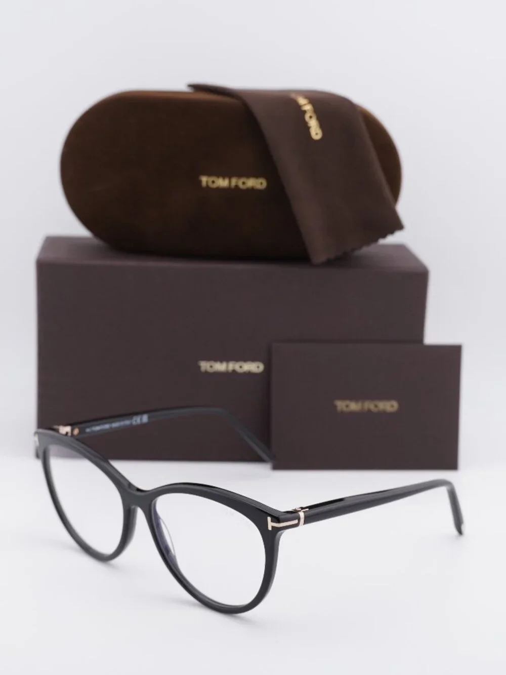Tom Ford FT5990-B 001 Cat Eye Eyeglasses - Shiny Black 55mm